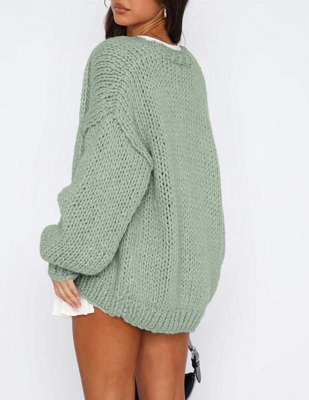 Suéter PRETTYGARDEN Tricô Grosso Aberto Verde Sálvia G - Camisa